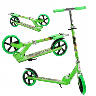 Veľká zelená skladacia kolobežka s brzdou SUNLIGHT NEON do 100 kg